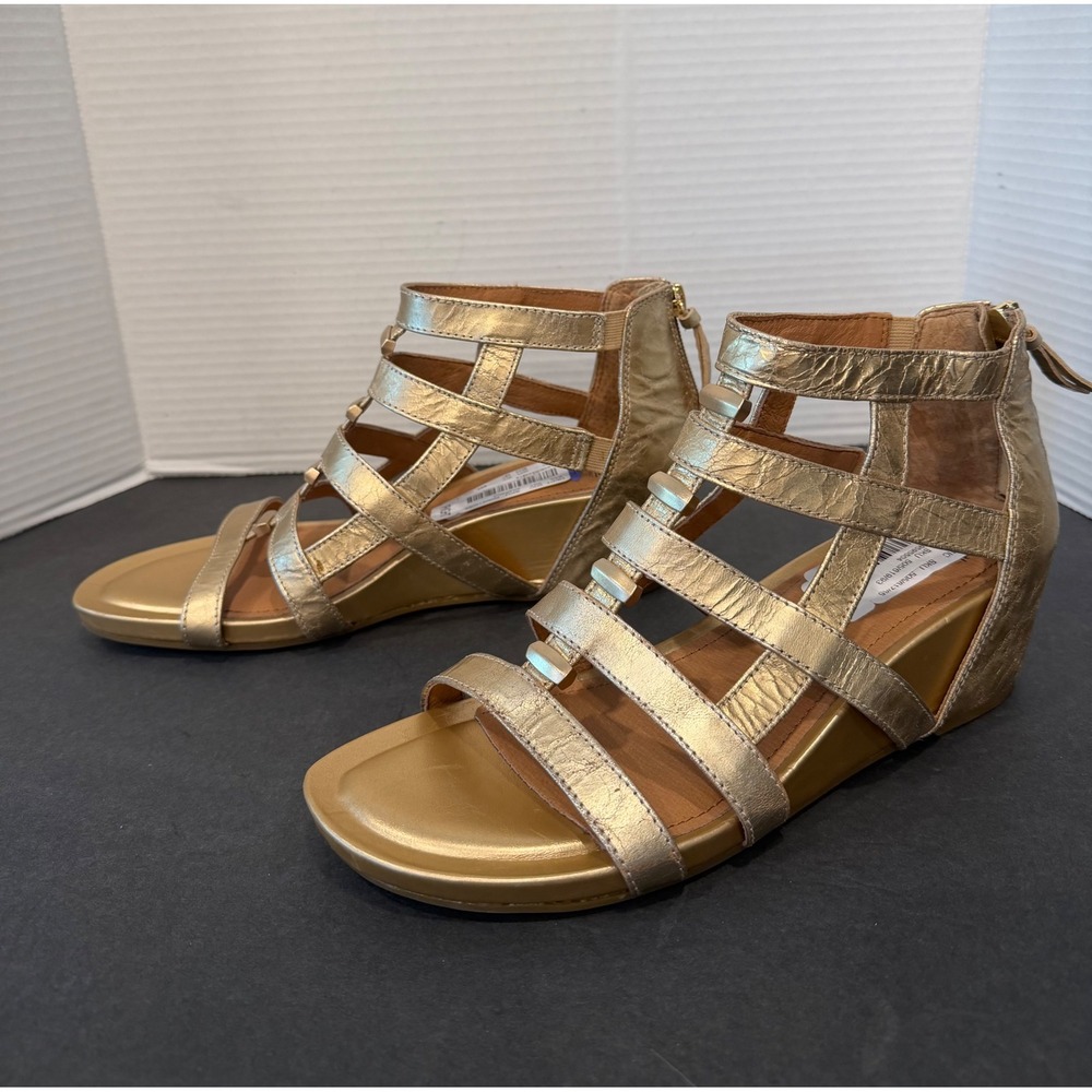 Sofft Leather Gold Metallic Strappy Back Zip New‎ Gladiator Sandals Sz 10M